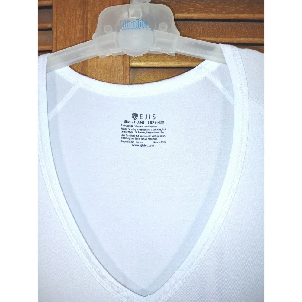 EJIS Mens XL Undershirt White Sweat Proof‎ Deep V-Neck Stain Protection - NWOT